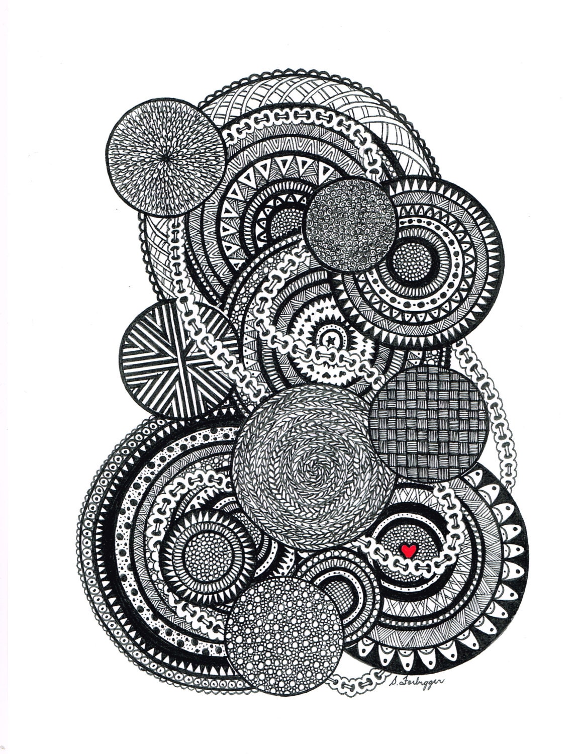 Black and White Zentangle Abstract drawing--Original Art Print