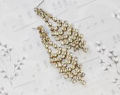 Vintage Rhinestone Dangle Earrings, Clear Crystals, Long Chandeliers, Silver Tone Metal, Pierced, 1970s, Wedding Bridal Costume Jewelry