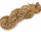 3 ply Handspun Beaded Art Yarn -  Hand Painted Falkland Wool Fiber, Cotton thread, Beads - Whispering Leaves - Gold, Grey