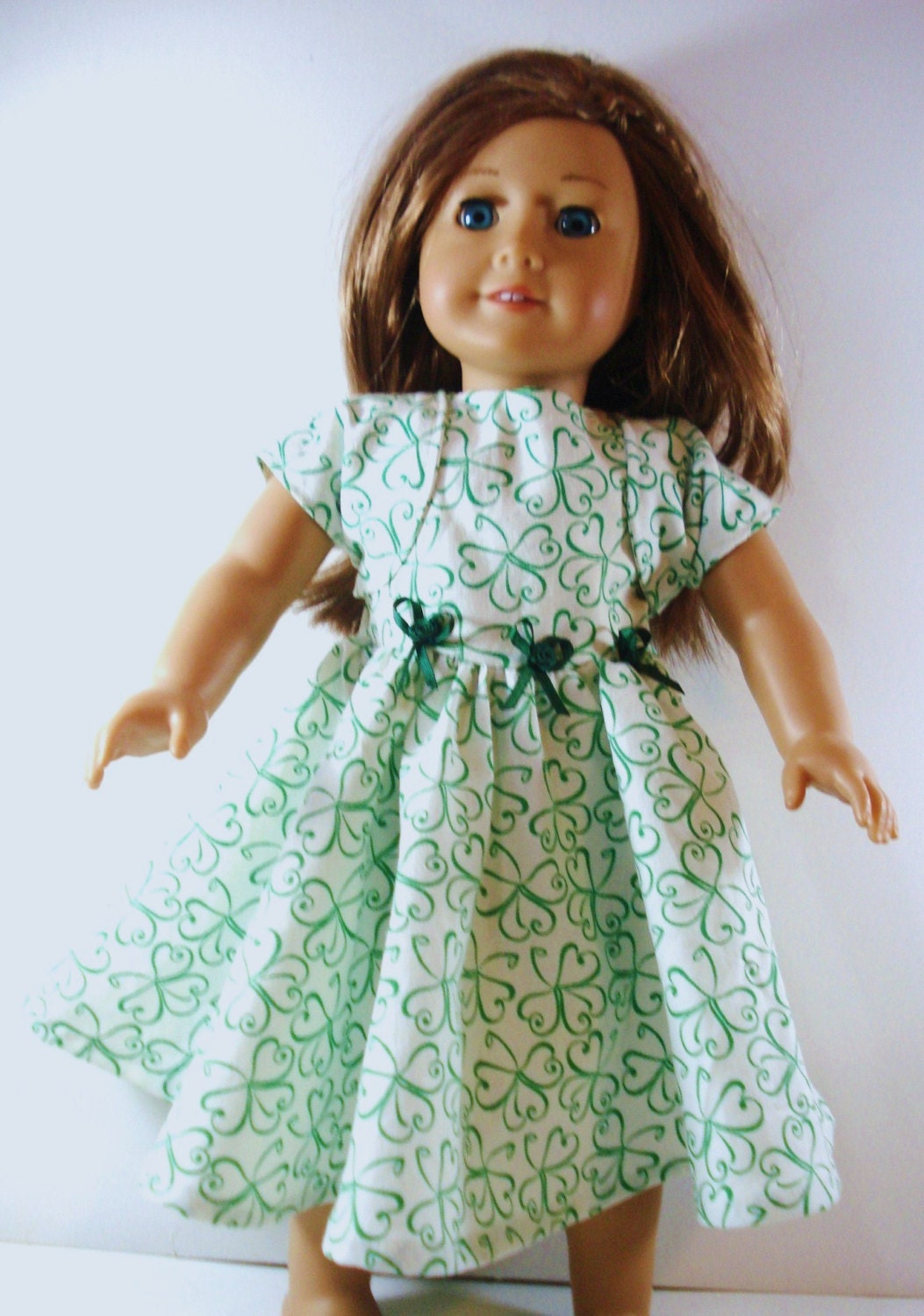 American Girl Dress, Shrug, White, Green, 18 inch Dolls, St. Patrick's Day, OOAK