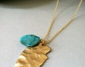 Gold Arrowhead Necklace, raw brass, turquoise, boho, simple, hippie, minimalist, everyday wear