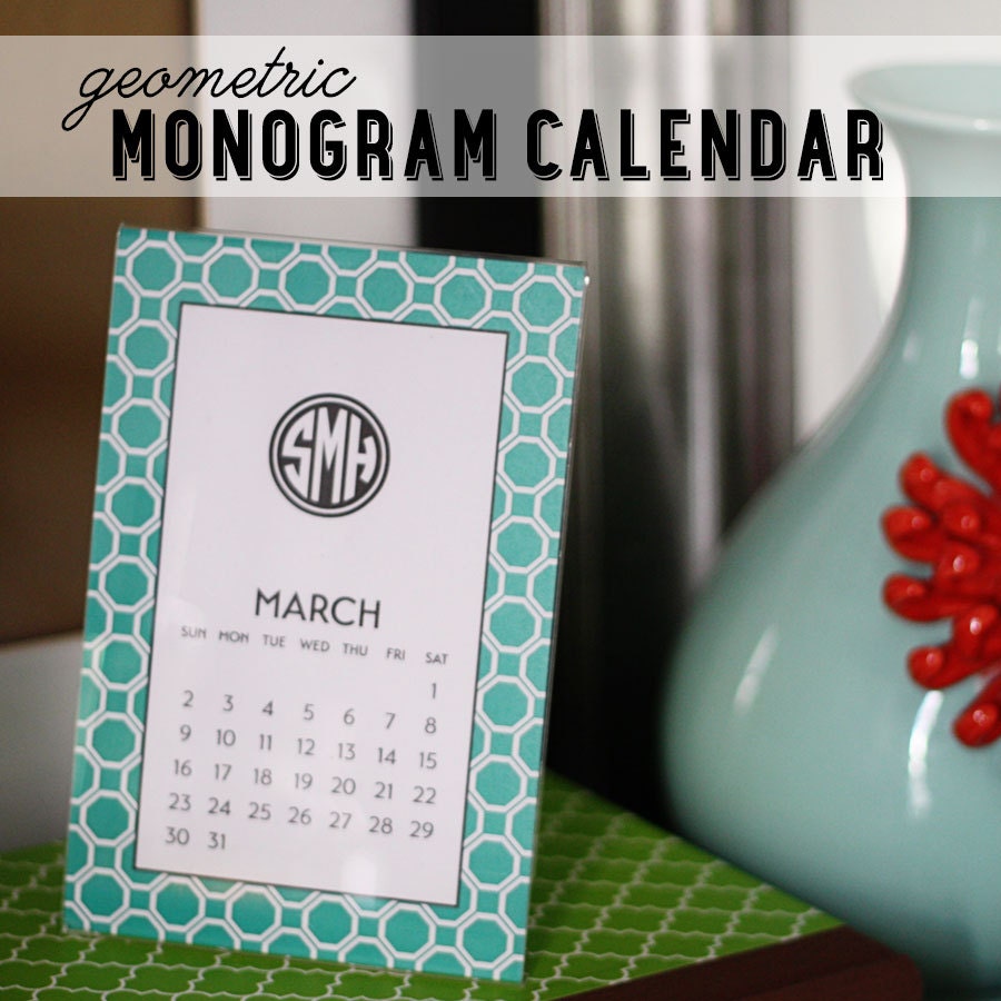 Geometric MONOGRAM Desk Calendar - w/ Clear Acrylic Frame