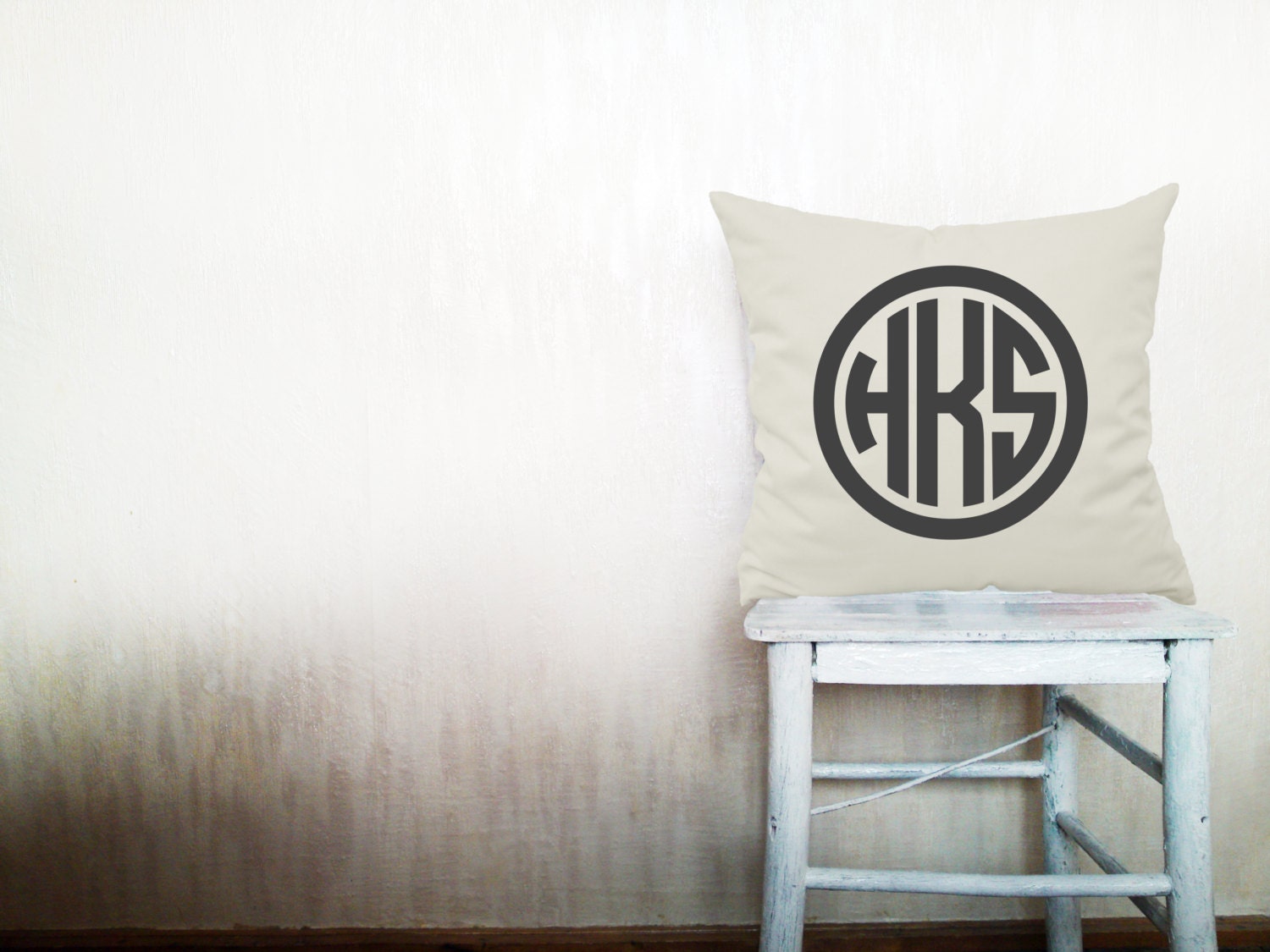 Custom monogrammed pillow decorative throw pillow circle monogram pillow cover beige cotton toss letter pillow case 18x18 inches ohtteam