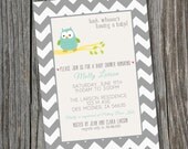 Baby Shower Invitation - Printable, Custom, WOODLAND, OWL, CHEVRON, gender neutral