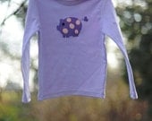 Pig Lavender Girl Tshirt - American Apparel 100% Organic Cotton Long Sleeve Shirt - Handstitched Felt Appliqué