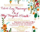 Floral Hand Painted Custom Colors Wedding Invitation Set