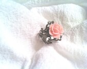 Rose Ring / Wedding Jewelry / Bride / Bridesmaid Gift / Cocktail Ring / Fashion / Scroll / Flower Ring / Adjustable (PINK) (FREE SHIPPING)
