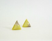 Yellow gold dipped triangle stud earrings- Polymer clay and resin jewelry- Elegant everyday earrings- Spring collection
