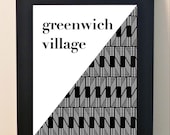 8 x 10 White OR Black Digital Print of Greenwich Village NYC Original Modern New York City Home Decor Graphic Print