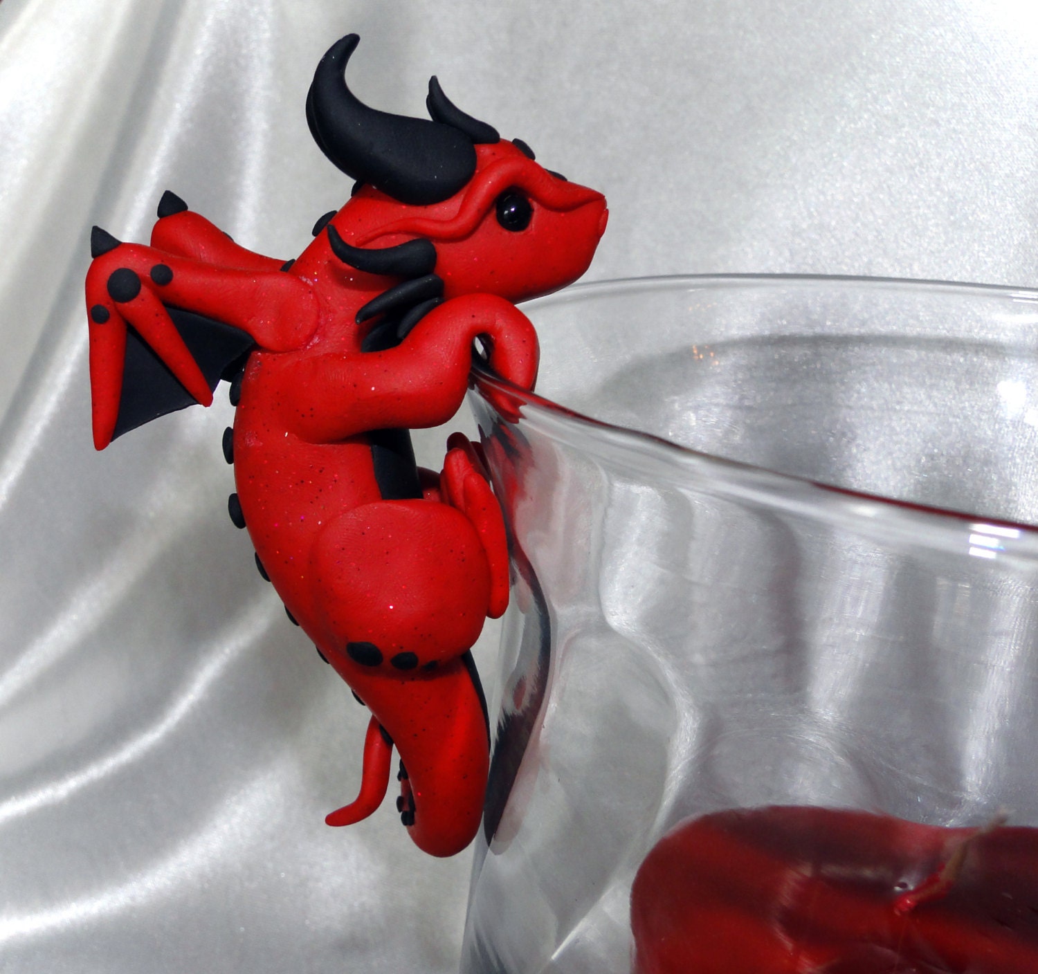 Curious Hanging Dragon - Handmade Polymer Clay Figure Sculpture