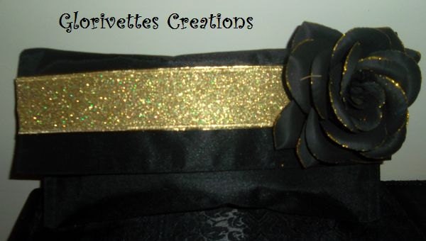 Black Clucth Purse with Black Rose and Gold trimming