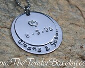 Personalized necklace Wedding Anniversary Save the date necklace 2 disc handstamped pendant necklace hand stamped necklace