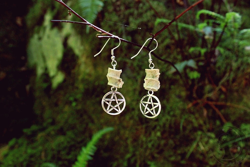 salmon vertebrae & pentacle earrings