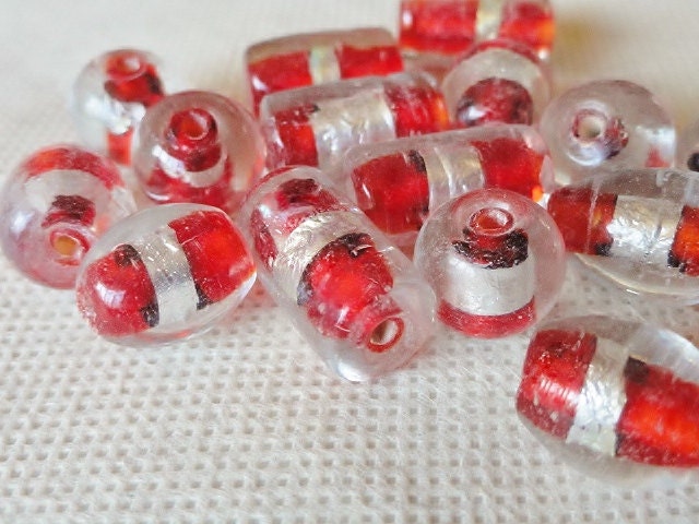 Red and Silver Foil Beads Destash Lot, Jewelry Making, Craft Supplies