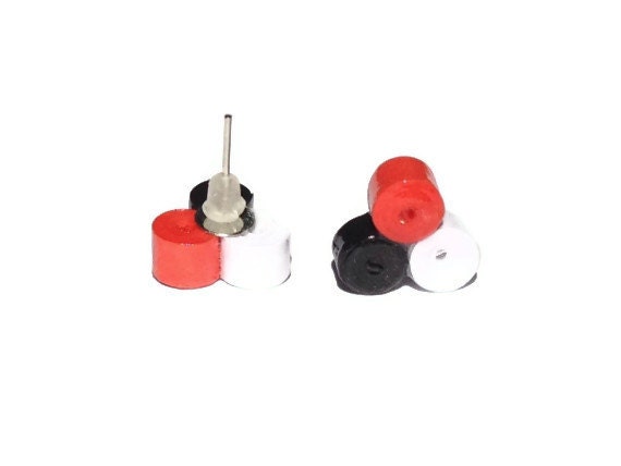 Upcycled Retro Studs - Black, Red, White, Craft Jewellery, Earrings