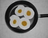 Whimsical Egg Coaster Set Knitted and Felted Sunny Side up Fried Eggs Breakfast kitsch Four Coasters