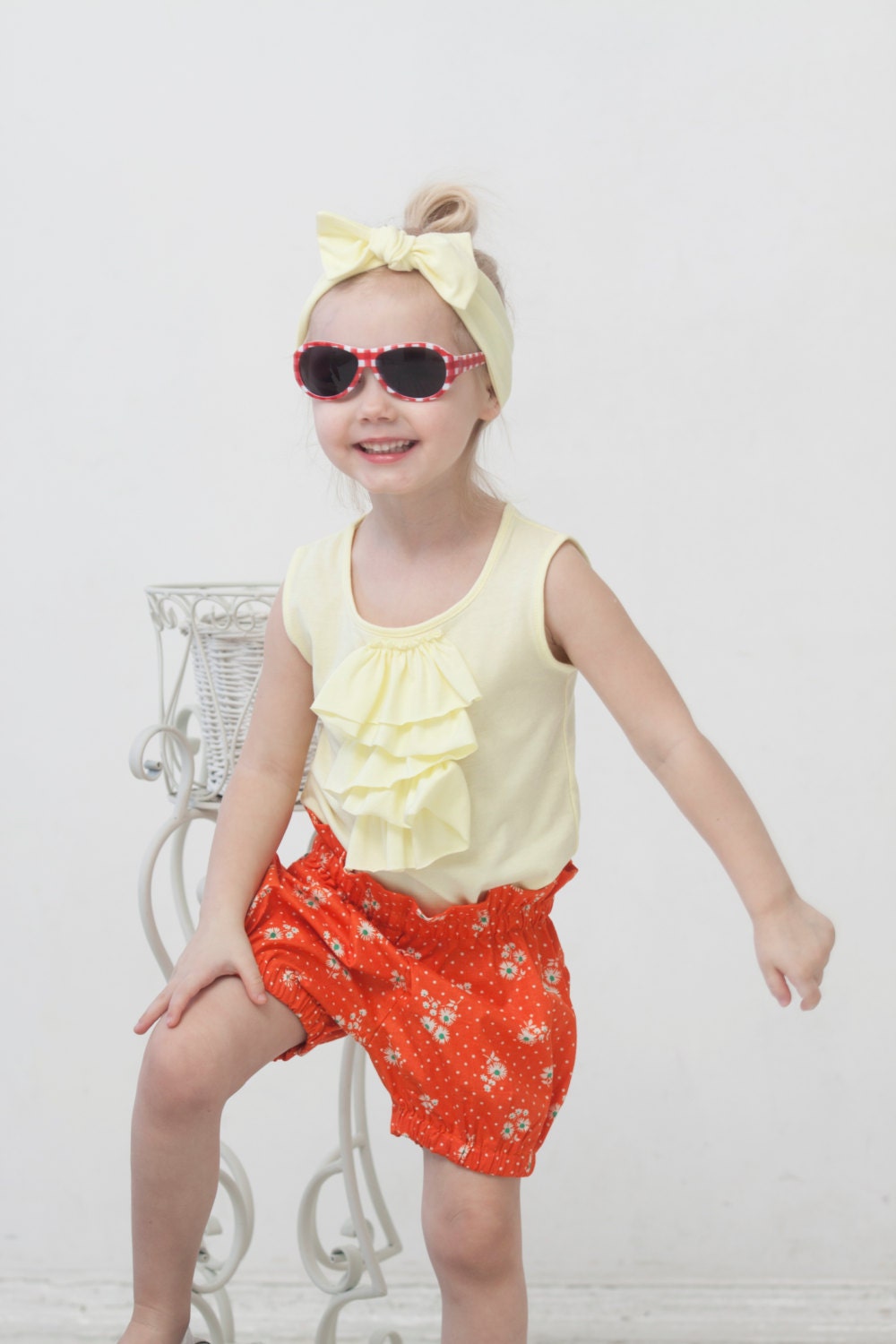 Girls shorts Bubble shorts Spring shorts Orange floral Children clothing