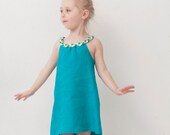 Girls dress girls Teal Linen summer dress Toddler girls dress Children clothing