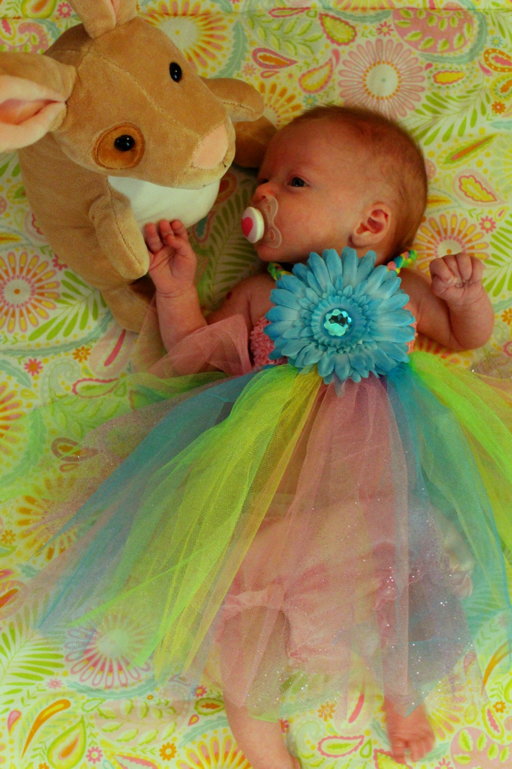 Spring Flower Floral Easter pink blue purple yellow green tutu dress baby girl