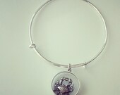modern sterling silver bangle with zodiac cancer crab charm - handmade // vintage