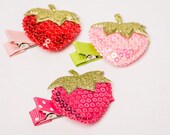 Sequined Strawberry Hair Clip - Pink Strawberry Clip - Red Strawberry Clip - Strawberry Shortcake Party Favor