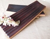 Wine barrel oak medium long serving tray with ridges 17x6 inches, food safe finish