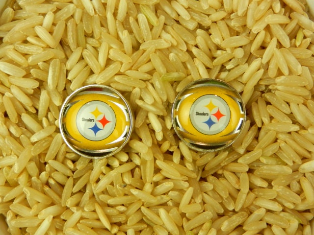 Pittsburgh Steelers 16mm Round Bezel Set Silver Plated Cuff Links Image Cut From Trading Cards