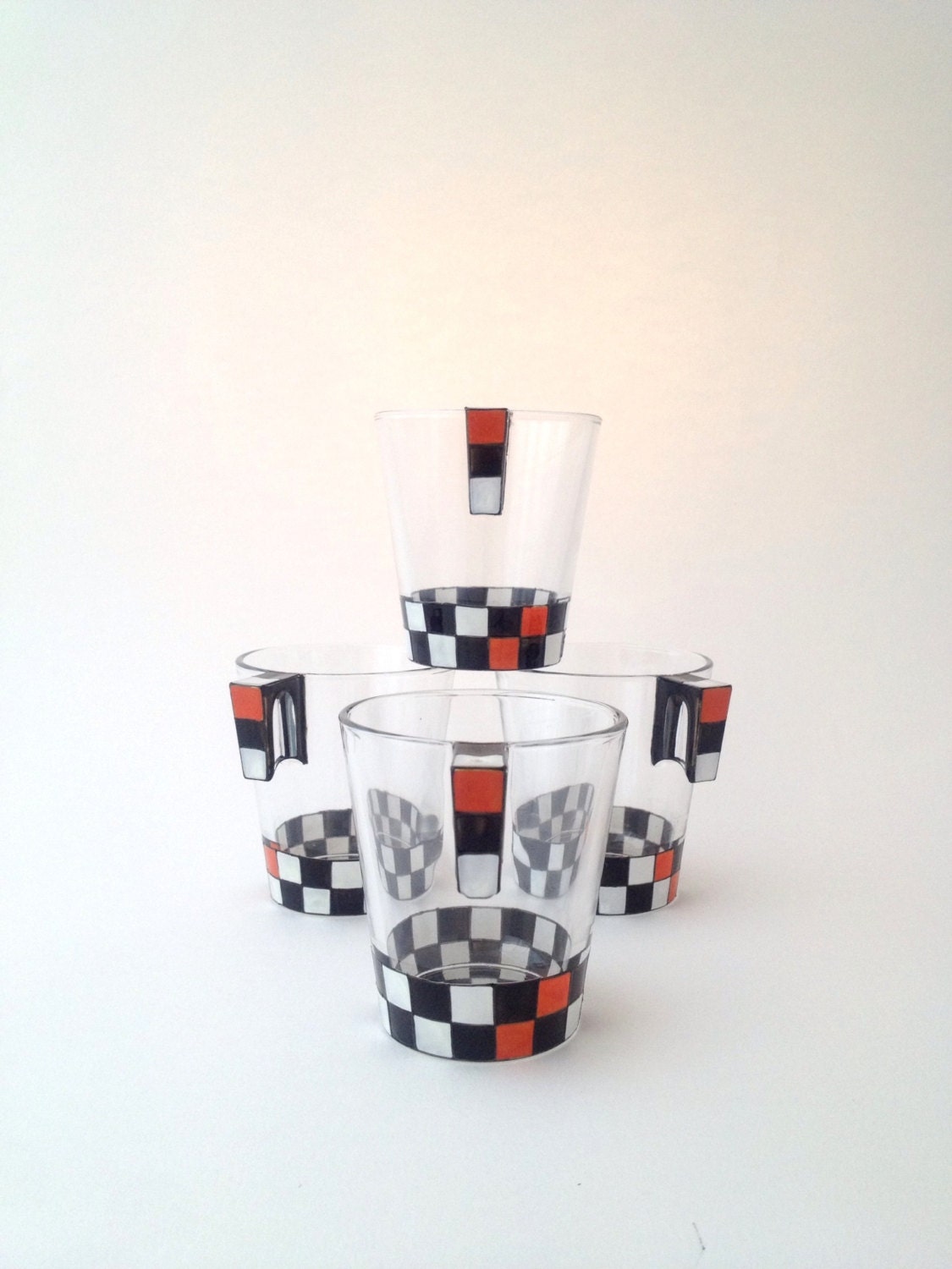 Father's Day Set of 4 Black, White and Orange Chequered Coffee Cups