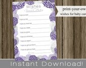 Baby Shower Well Wishes for Baby girl purple hydrangea flowers and gray INSTANT DOWNLOAD diy printable file print your own Il_170x135