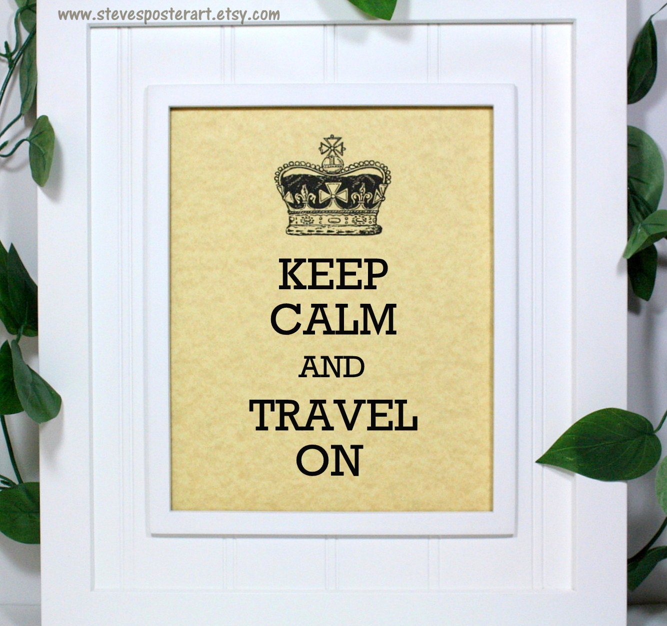 Travel Keep Calm Poster - 8 x 10 Art Print - Keep Calm and Travel On - Shown in Gold Parchment - Buy 2 Posters, Get a 3rd Free