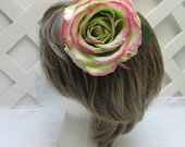 Calista Rose Real Touch Bridal Flower Hair Clip in Pink and Green - Wedding, Prom, Special Occasion - Handmade by the Bridal Loft