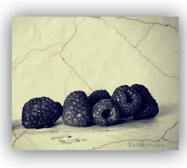 Food photography Kitchen Art black&White Fine Art Photo of Raspberries 8x10 print