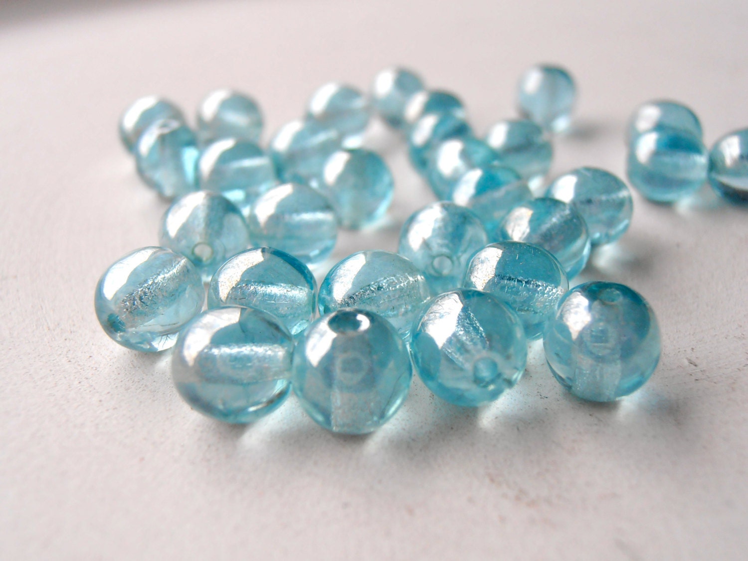 Starlight - 6mm pale blue lustre round druk beads (30), blue round beads, czech glass beads