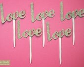 Gold Glitter LOVE Letters // Cupcake Toppers, Party Picks, Toothpicks, Food Picks - CUSTOM Wedding Bridal or Party Decoration (Set of 12) Il_170x135
