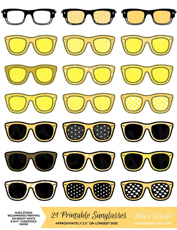 SALE // 21 Yellow GLASSES / SUNGLASSES Party Printables: Tags / Labels / Cupcake Toppers / Decor / Instant Download- Hues Studio Il_570xn