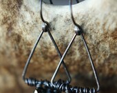 Faceted Czech Glass Oxidized Copper Triangle Long Earrings