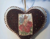 Felt Heart Ornaments Vintage Valentine Flower Fairy