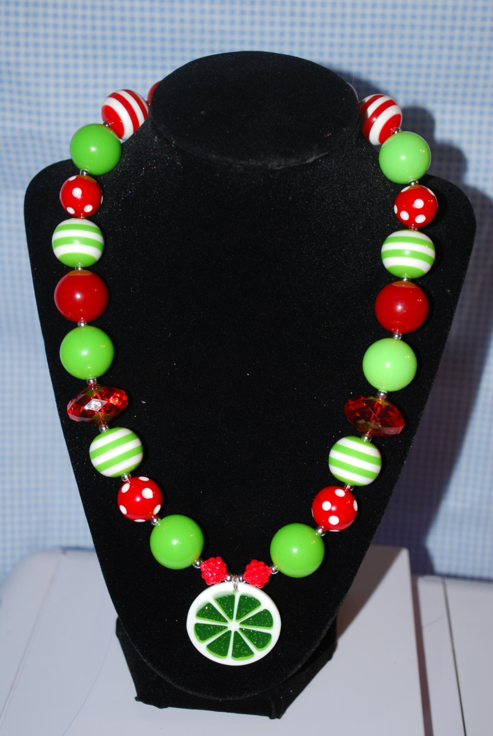 Cherry Limeade Fruit Slice Summertime Chunky Bead Necklace - Girls Bead Necklace