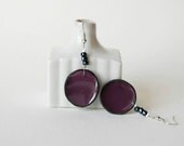 Leather earrings - Crystal resin - Purple