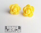Sunshine Yellow Flower Stud Earrings - Floral Rose Bud Posts - Surgical Steel Posts