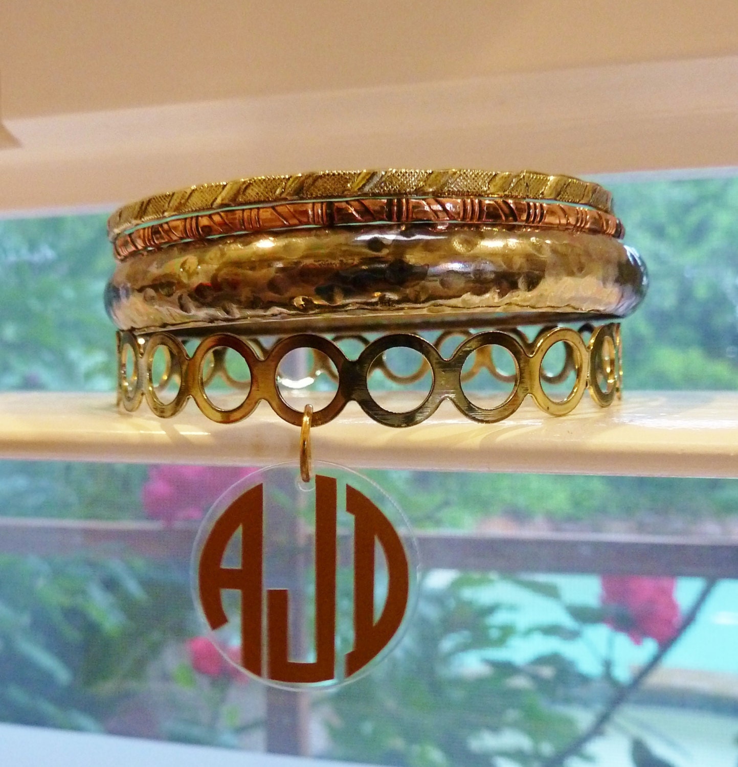 Monogrammed Bracelet - Bangle Set with Monogrammed Acrylic Disc