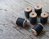 Vintage Wood Spools with Black Threads - Set of 6 - OldTimeStories