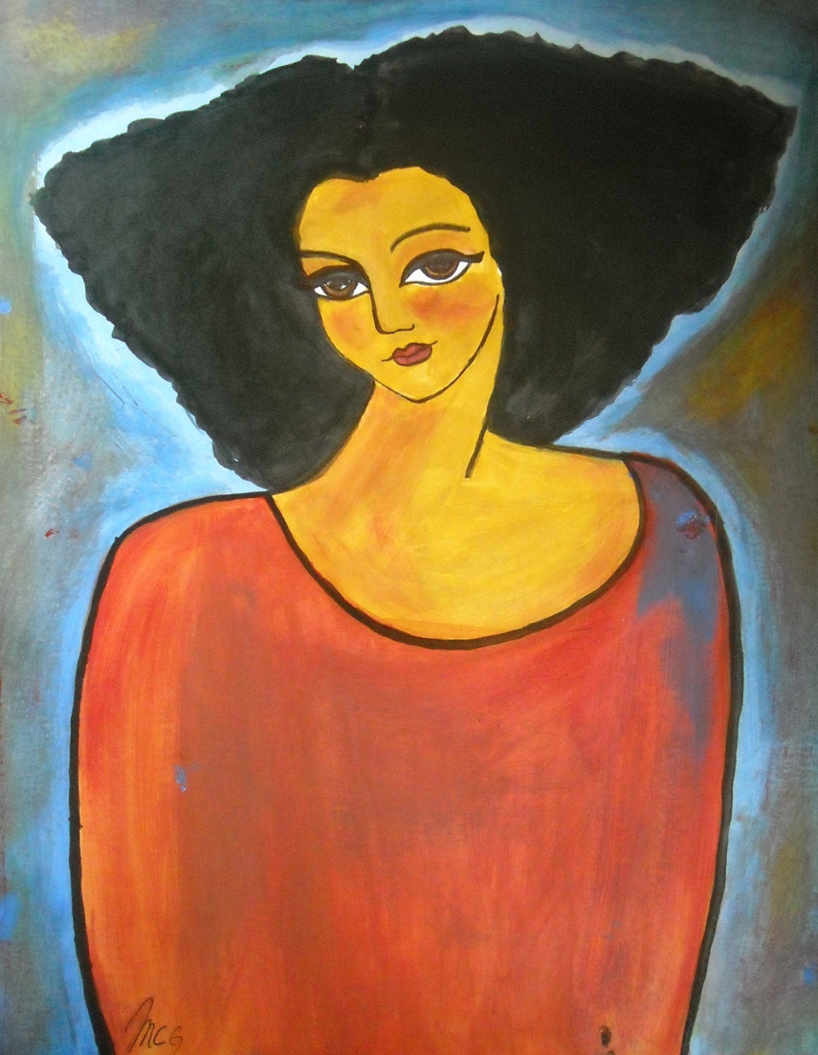 SaLe./ Love Big Hair, original modern abStract figurative painting Natural Hair ArT