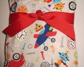 Fun Robots Pattern Baby Burp Cloth - Handmade - Red/Blue/Orange/Black/Gray Colors with Gray Background