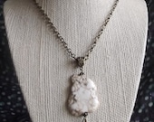 Rustic Western Cream Magnesite / Howlite Stone Nugget Slice Necklace: Natural Stone on Brass Chain w/ Fleur de Lis