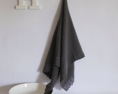 Linen towel  bath towel  bath sheet  with french lace   made by mooshop