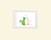 Nursery wall art print - two cats in love.  Nursery wall art modern. 8x10 inches. Children wall art  prints.