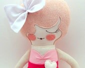 Primrose 18" cloth doll, rag doll, customizable, pink with bow