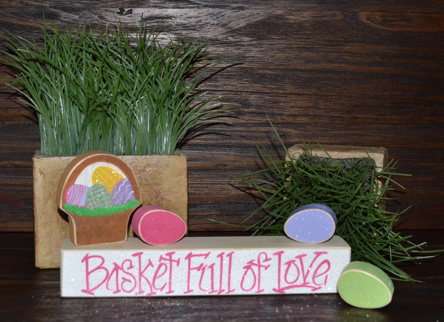 Easter Block Set Easter Basket-Personalized Wood Block Love Set home decor primitive block gift holiday personalized wood sign Easter Decor