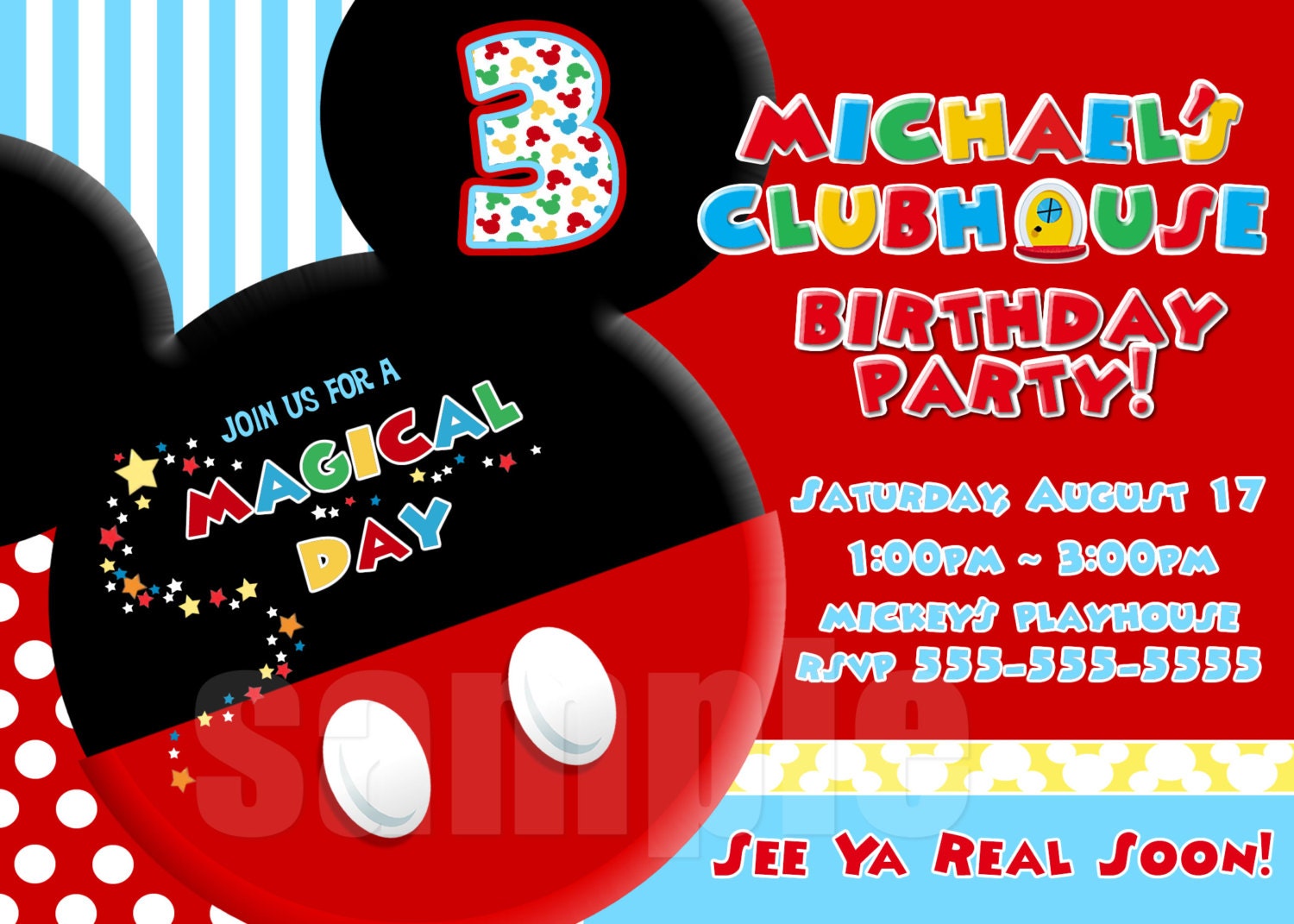 HUGE SELECTION Mickey Mouse Invitation - Red Yellow Black Mickey Mouse Birthday Party Invitations - Mickey Clubhouse Invitation